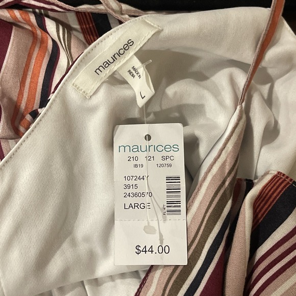 NWT Maurices Women's Multicolored Striped Sleeveless‎ Midi Dress Size L V Neck - Picture 8 of 11